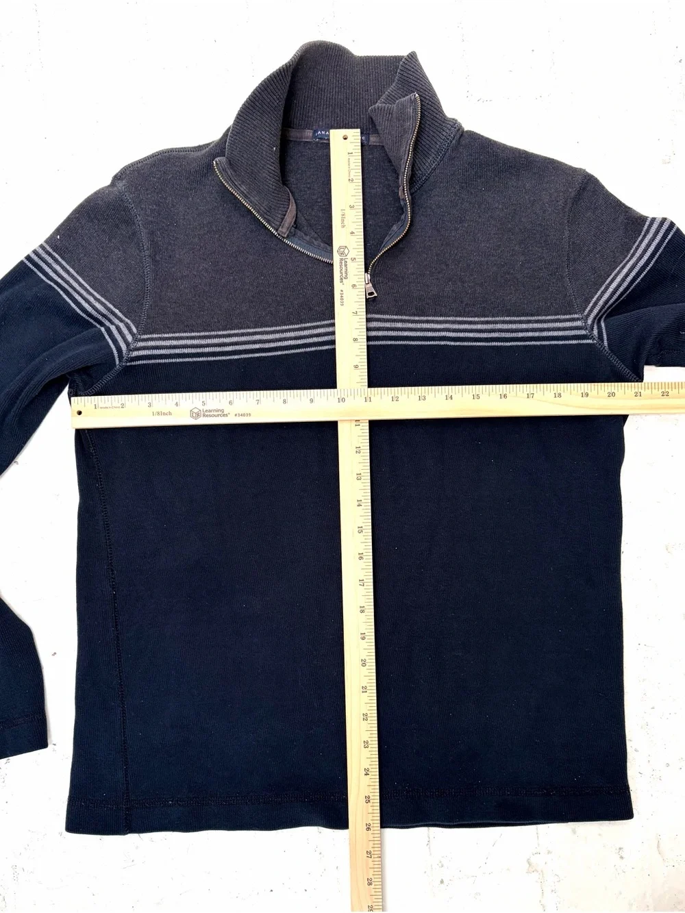 Men's Navy Quarter-Zip Sweater with Contrast Yoke